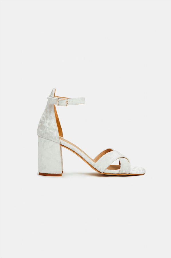 Block-Heel Clara White Velvet