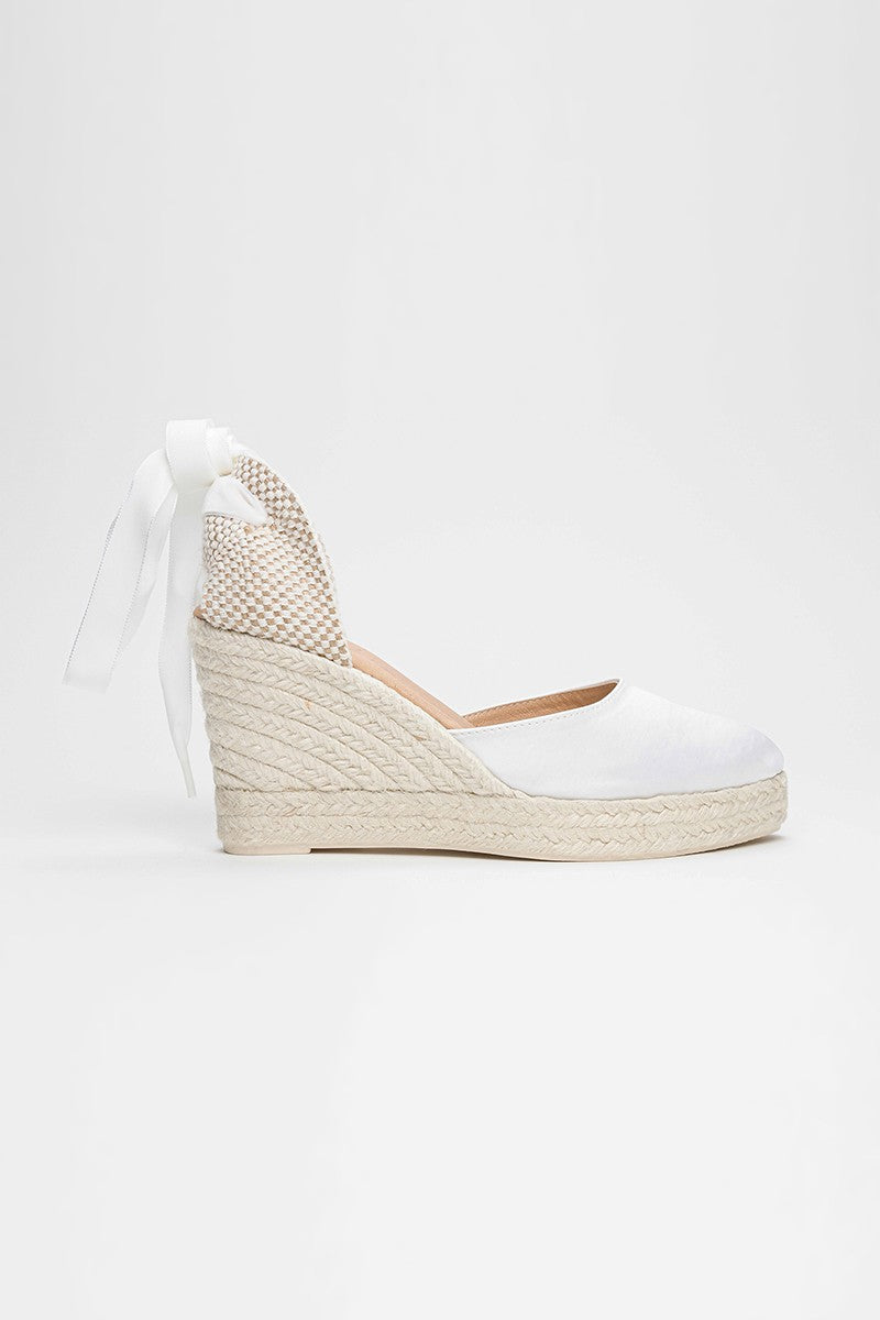 Espadrille Wedges Olivia White Satin